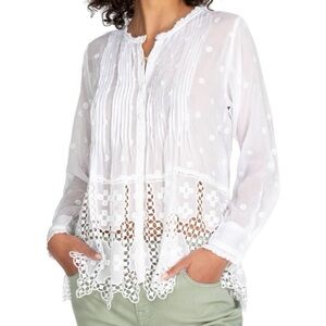 Johnny Was White Eyelet Cotton Peasant Blouse